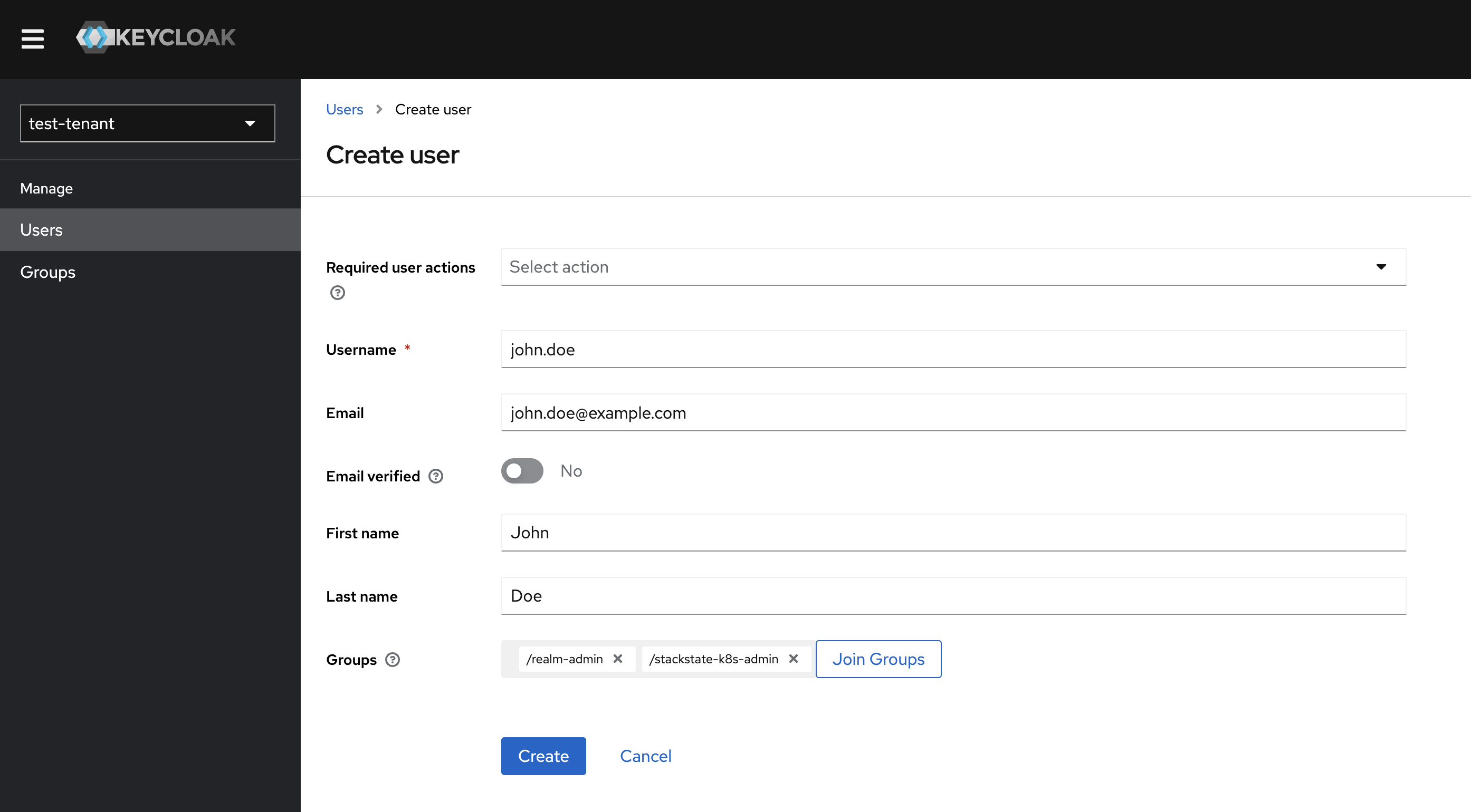Keycloak Create User